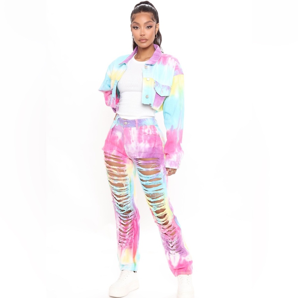 2 Piece Tye Dye Jean Outfit Jeans and Jacket